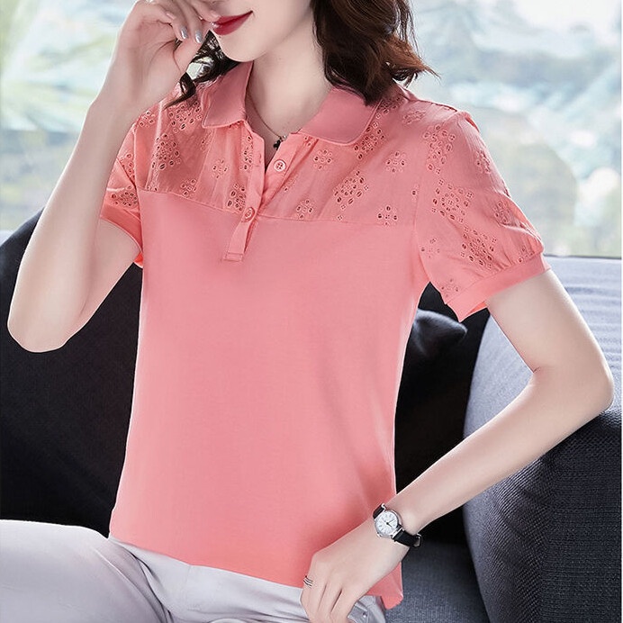 Áo Thun Polo Tay Ngắn Bằng Vải Cotton Thời Trang Mùa Hè Sành Điệu Cho Nữ