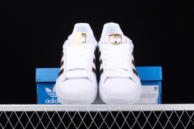 Giày Adidas Superstar trắng gót đen