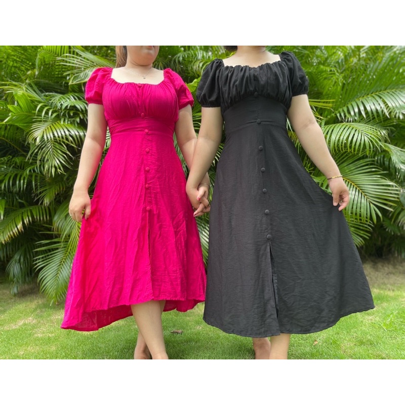 Bigsize Đầm maxi ngực nhún nút bọc Jolie dress