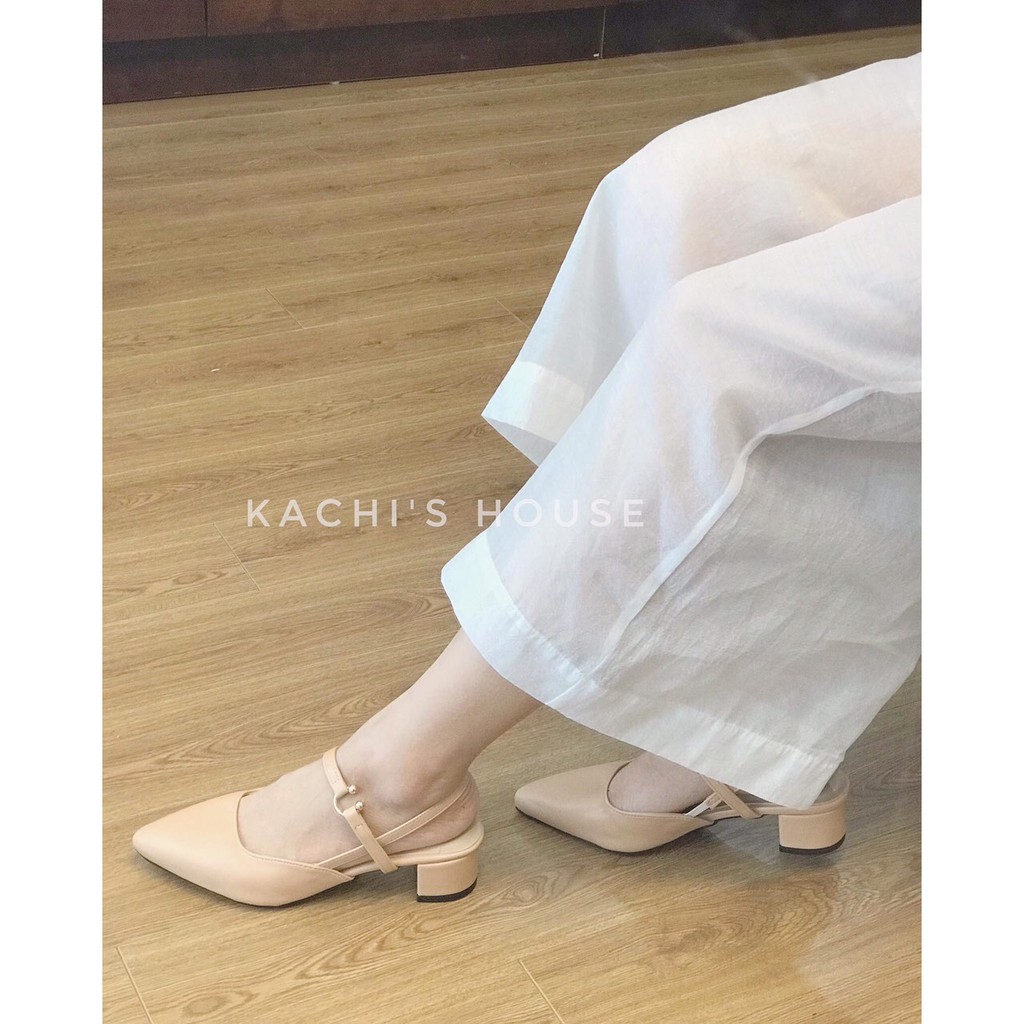 Giày sục nữ đính hạt hồ ly mũi nhọn. Ảnh thật