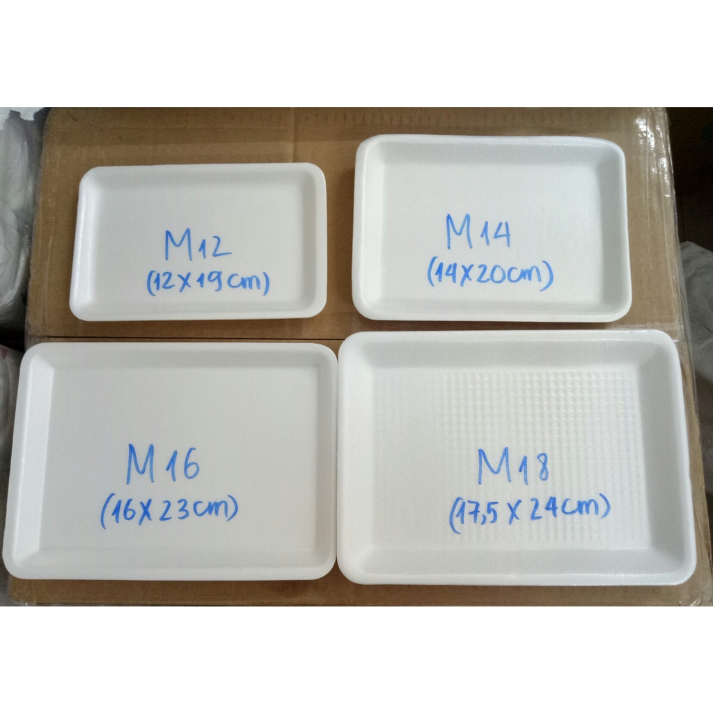 Khay xốp đựng thực phẩm, hải sản, trái cây... (cây 125 cái) các size M12,M14,M16,M18