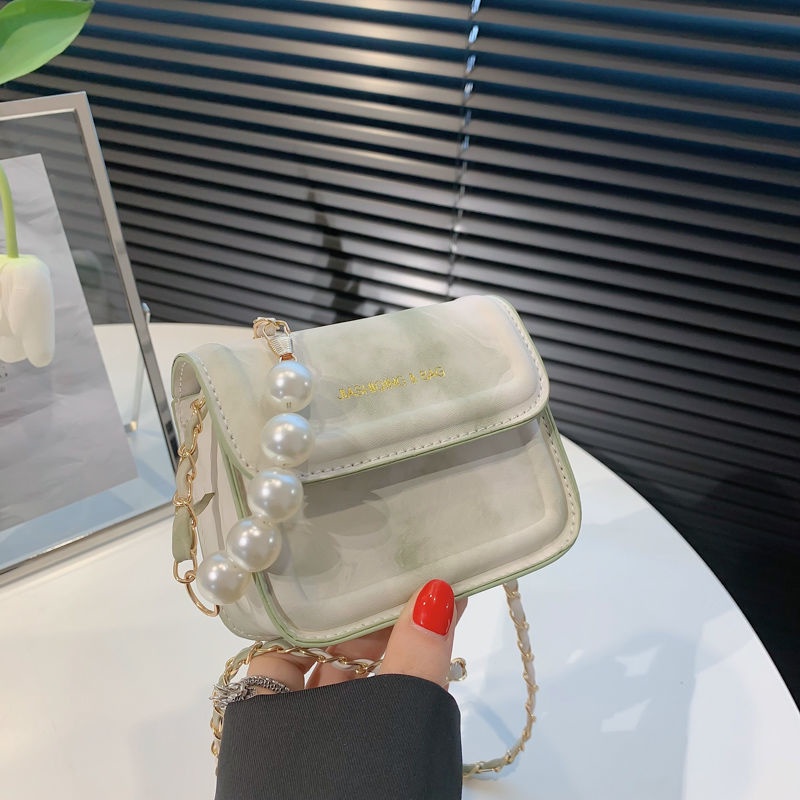 Túi đeo chéo mini ngọc trai túi hộp vuông dây xích túi đựng son