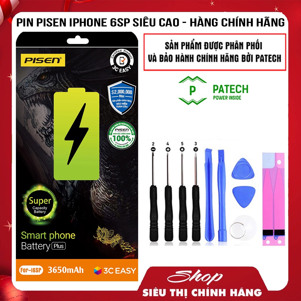 PIN PISEN IPHONE 6S PLUS SIÊU CAO - CHÍNH HÃNG PATECH PHÂN PHỐI