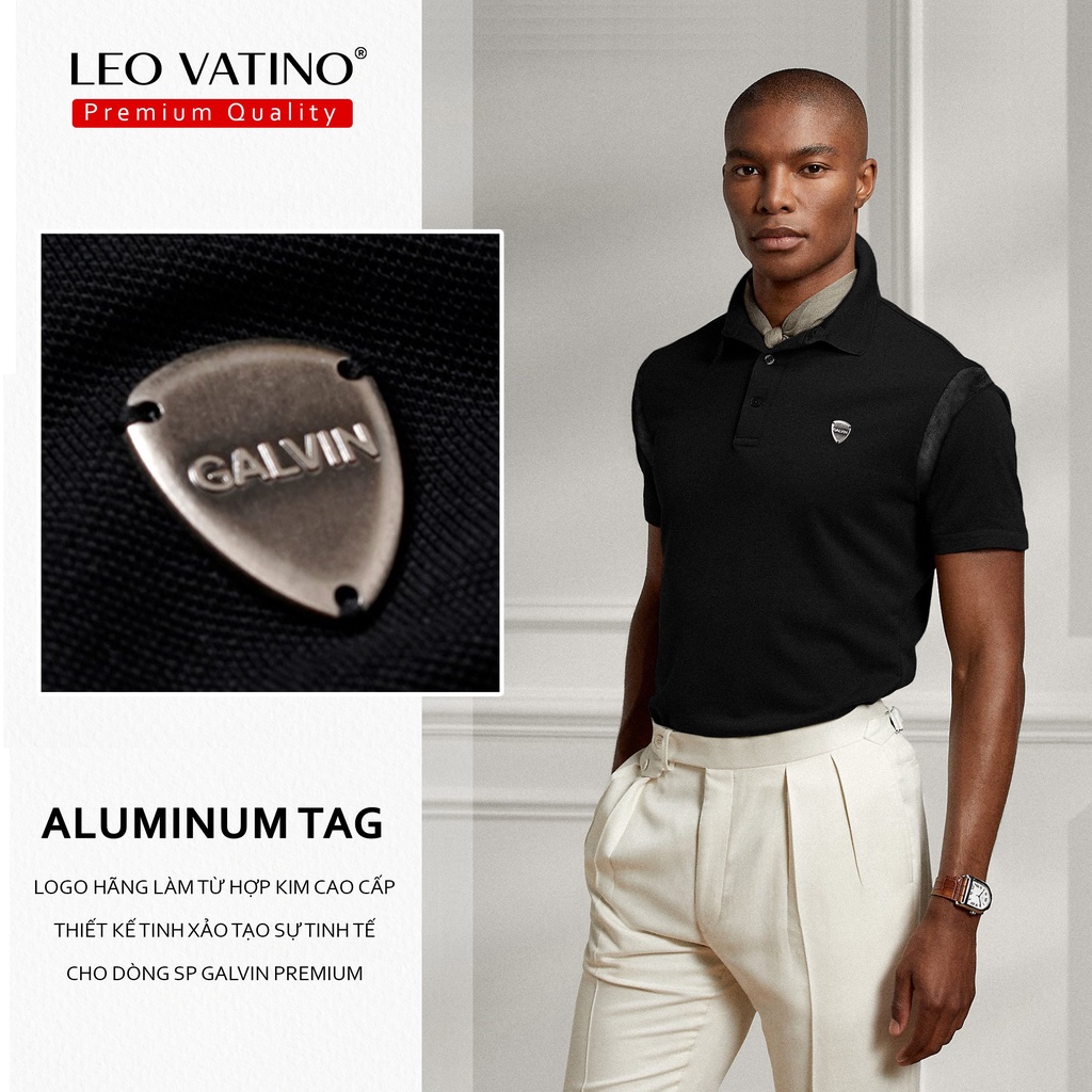 Áo polo nam Galvin Premium cotton cao cấp 95% Teddy phối viền cổ gắn tag Hợp kim Aluminum PR02 thun cổ bẻ - Leo Vatino | BigBuy360 - bigbuy360.vn