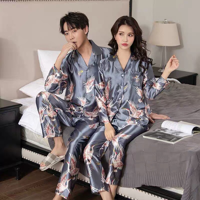 Bộ pijama lụa họa tiết tiên hạc dành cho các cặp đôi - Đồ mặc nhà cho nam và nữ ...