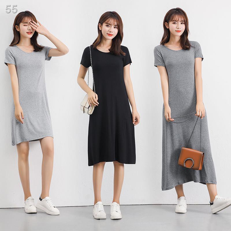 Váy dây treo phương thức nữ mùa hè mới 2021 với nền cotton đế đen dài đa năngJ
