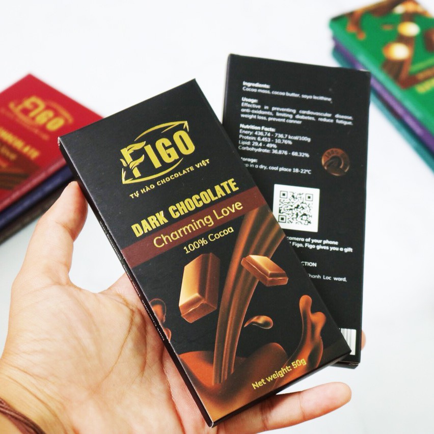 [CHÍNH HÃNG]  Kẹo Socola đen nguyên chất không đường 50g ăn kiêng giảm cân 100% cacao Figo DIET EAT CLEN