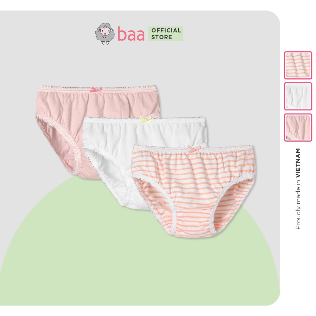Set 3 quần lót cotton em bé, bộ quần chip thoáng khí cho bé gái từ 2 tuổi - 7 tuổi Baa Baby - GT-QL02C-03