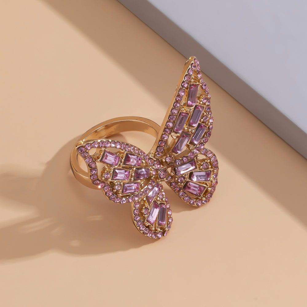Nhẫn hình bướm đính đá kim cương nhiều màu phong cách sang trọng thời trang Hàn Quốc cho nữ