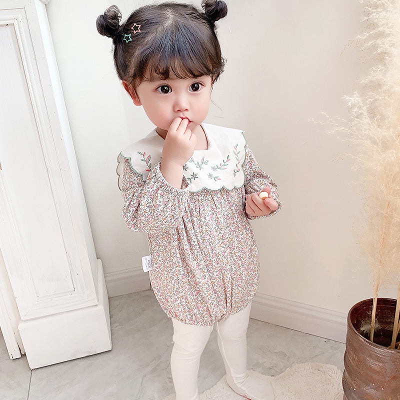 Áo Liền Quần Tay Dài Bằng Cotton In Hoa Dành Cho Bé Gái Sơ Sinh 0880 0880
