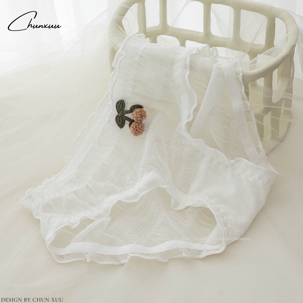 Quần lót nữ ren voan gân bèo phối nơ họa tiết dễ thương Chun-QC135