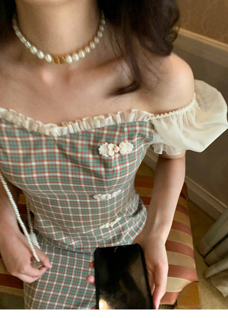 New Snapping up&Retro Slit Skirt Summer New Improved National Style Plaid Cheongsam Tight Waist Straight Mid-Length Dress | BigBuy360 - bigbuy360.vn