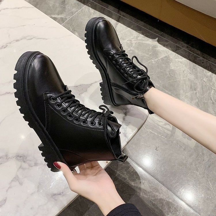 Giày boots nữ cổ thấp Ulzzang buộc dây có kéo khóa đế 5 phân siêu hot 2021