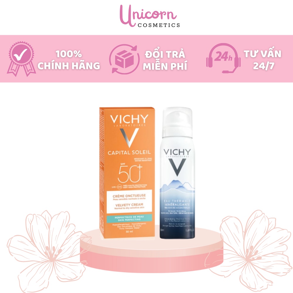 Set Kem chống nắng Vichy da dầu da khô 50ml tặng kèm xịt khoáng hoặc son dưỡng Unicornshop