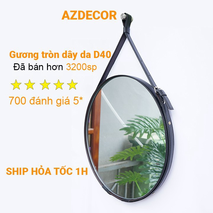 Gương Treo Tường - Gương Tròn D40 Dây Da Simili Cao Cấp - Đường Kính 40cm [ĐÓNG HỘP - FULL PHỤ KIỆN]