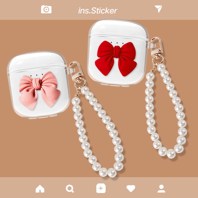 Vỏ Bảo Vệ Hộp Sạc Tai Nghe Havit I97 Mềm Đính Nơ Và Ngọc Trai