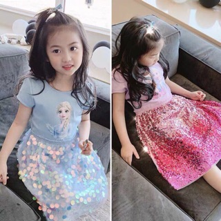 Váy công chúa Elsa đính kim sa-hàng loại 1