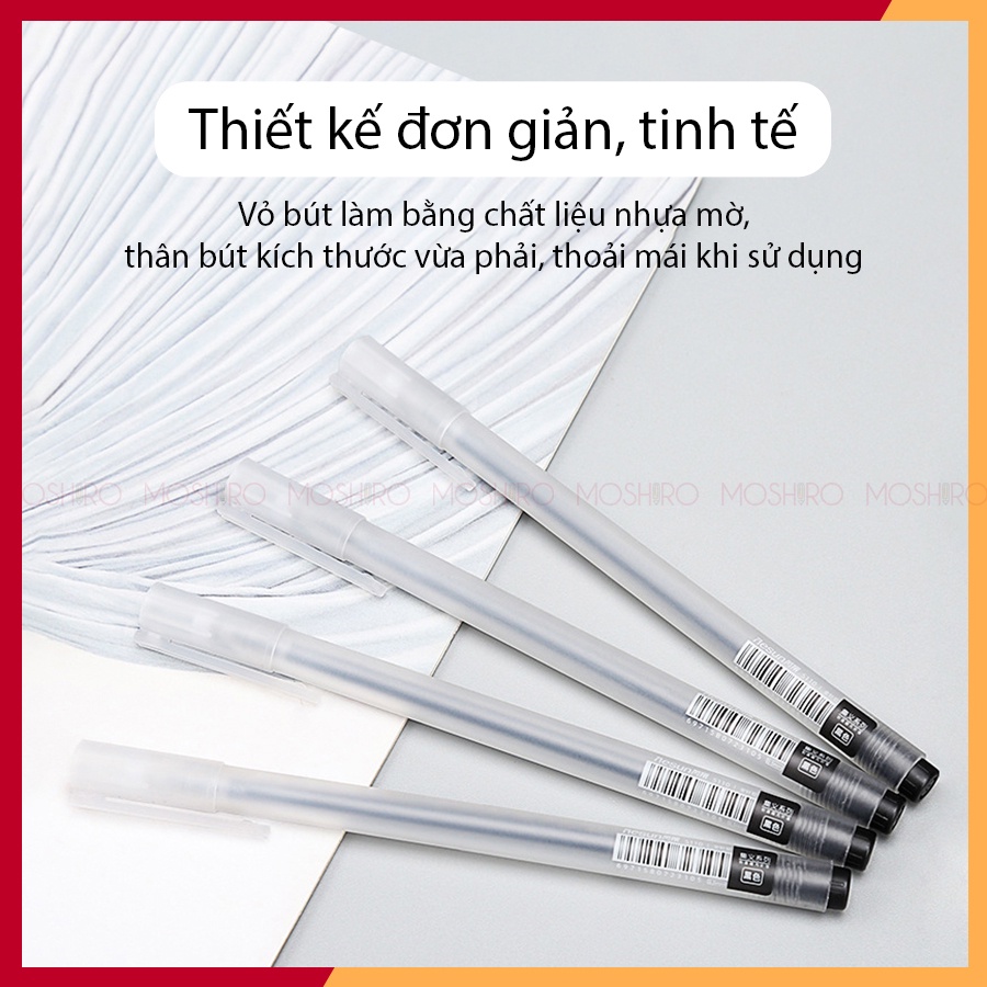 Combo 6 Bút bi nước mực gel Moshiro ngòi 0.5Mm mực đều nét chữ đẹp đủ màu đen xanh đỏ viết khô nhanh