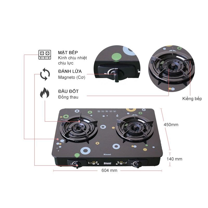 Bếp ga đôi Rinnai RV-615Slim  - Ngọn lửa xanh - Tiết kiệm ga - Hàng chính hãng