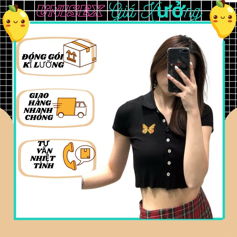 Áo croptop cổ bẻ polo nữ tay lỡ , from rộng, freesize , thun cotton mềm mịn