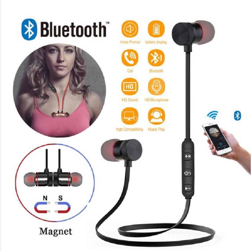 Tai Nghe Không Dây Bluetooth Thể Thao Hai Đầu Nam Châm Có Đàm Thoại  Âm Thanh, Bass Cực Chất