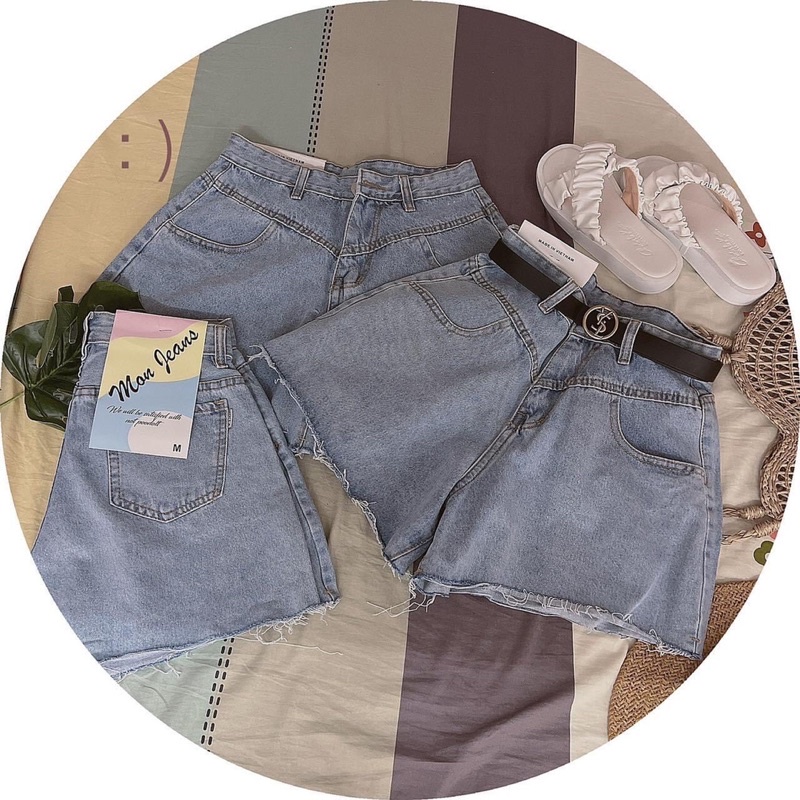 Quần đùi jeans lưng cao ống rộng, quần Short giả váy Cao Cấp - alohashop91