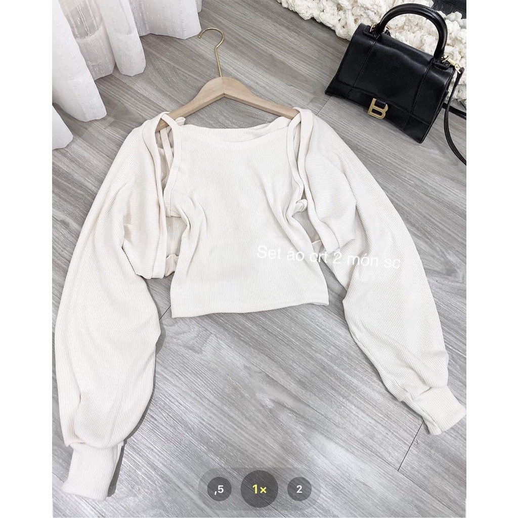 SET 2 MÓN HOT TREND, Set áo croptop mix áo khoác tay phồng màu trắng freesize sexy phong cách Hàn Quốc | BigBuy360 - bigbuy360.vn