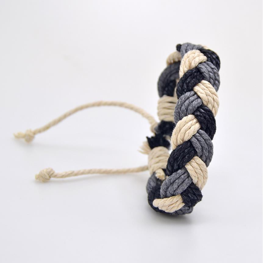 Vòng Tay Dây cotton Lanh Bện 3 Sợi Thủ Công Có Thể Điều Chỉnh Cho Nam Nữ