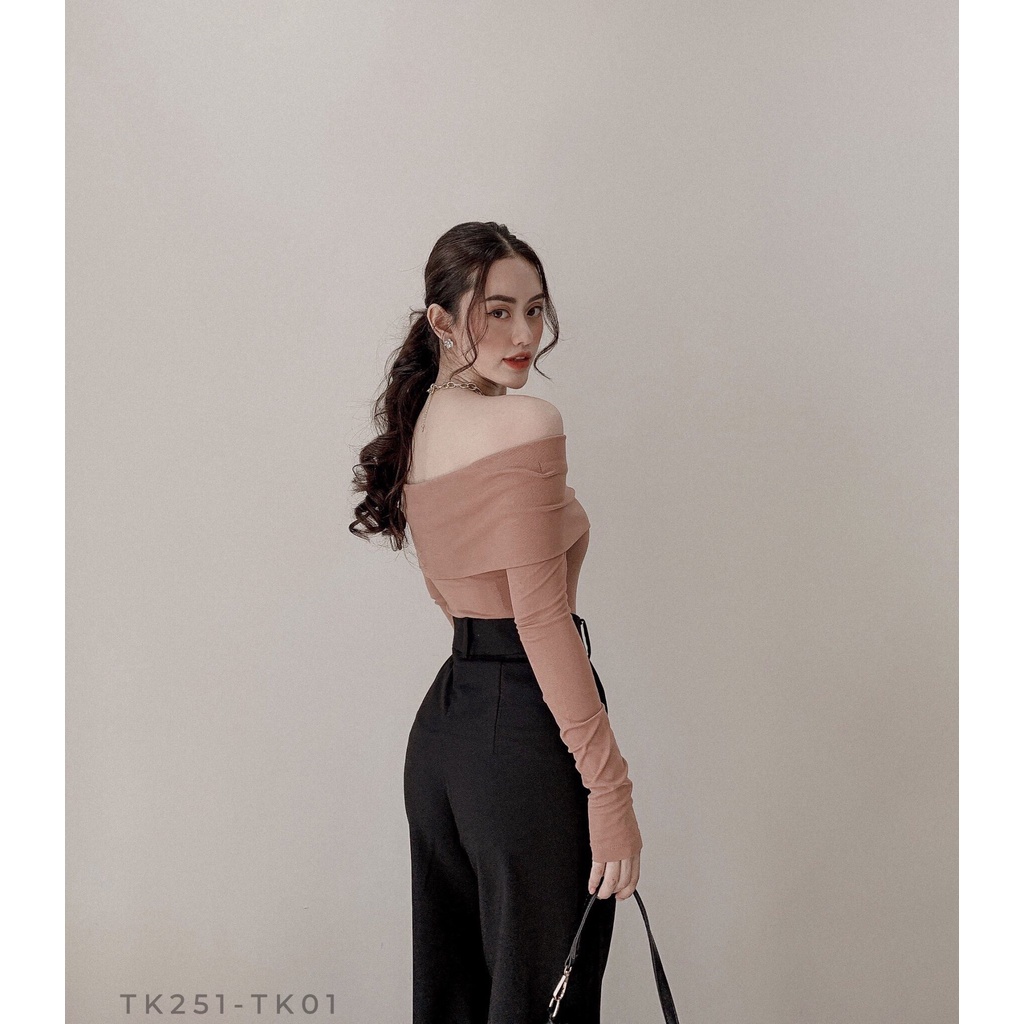 [Ảnh thật] Áo thun trễ vai tay dài chất borip xịn siêu co dãn