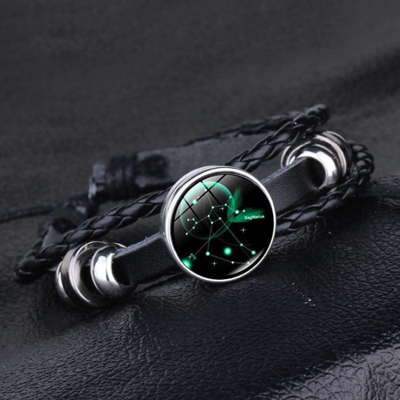 Vòng tay da nhiều lớp đính hạt và biểu tượng 12 cung hoàng đạo -VT05