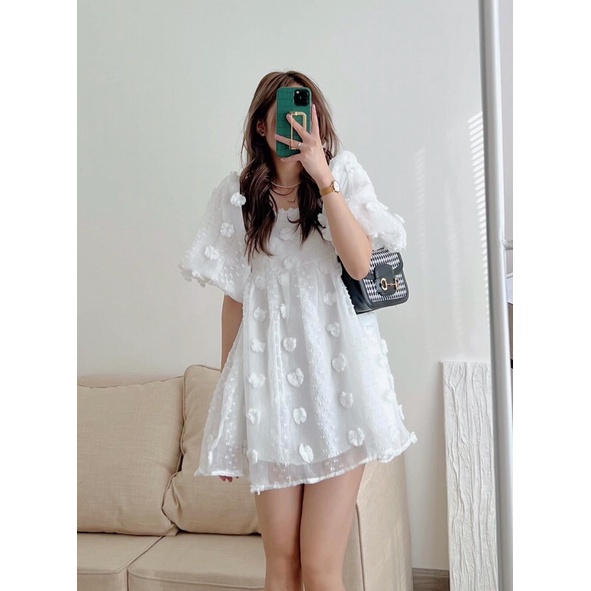 Áo váy babydoll hoa nổi tay bồng dễ thương Pea Store (Ảnh thật)