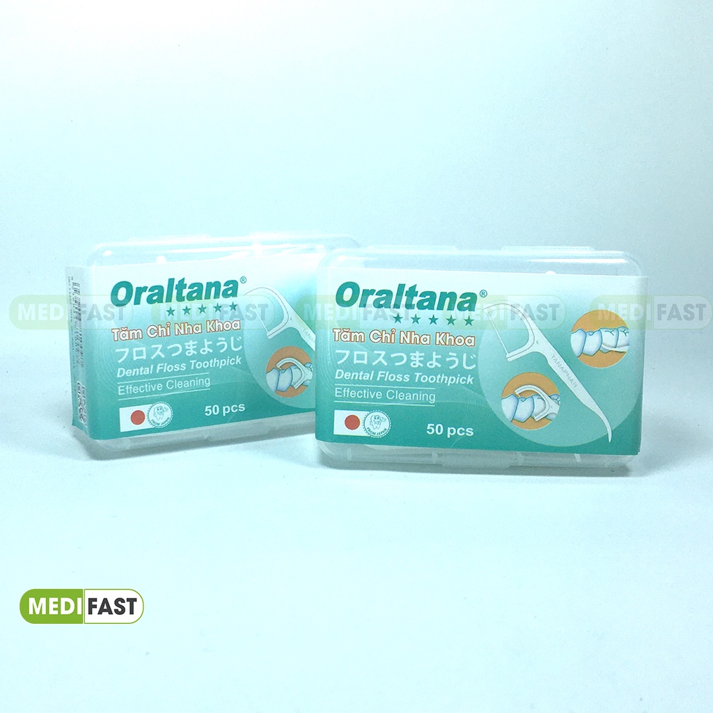 Tăm chỉ nha khoa Oraltana - hộp 50 cái - tăm xỉa kẽ răng hương bạc hà, tiện lợi, dễ dàng mang đi, vệ sinh răng miệng