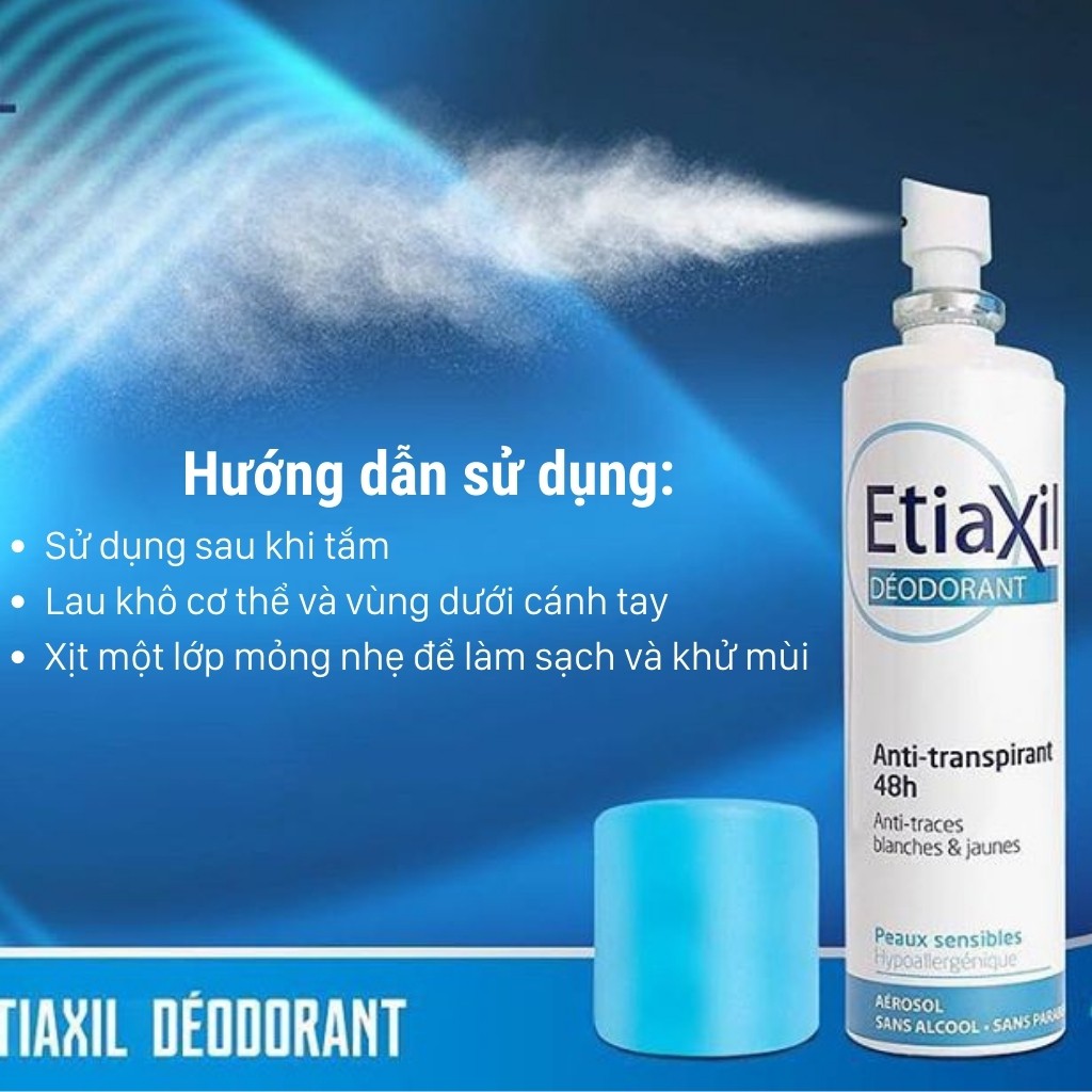 Xịt Khử Mùi ETIAXIL Lăn Khử Mùi Hàng Ngày Déodorant Anti-Transpirant 48h Anti-Traces Blanches &amp; Jaunes (100ml)