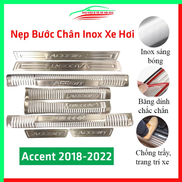 Bộ nẹp bước chân inox ô tô Accent 2018-2021 chống trầy làm đẹp ô tô