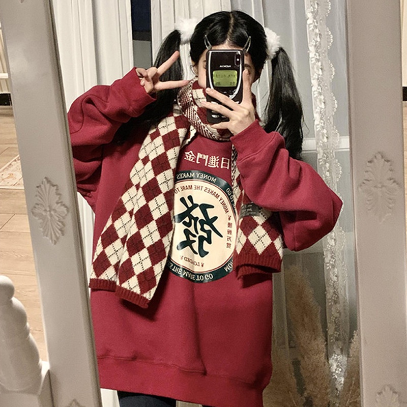 Áo sweater IELGY dáng rộng in họa tiết chữ thân thiện với làn da phong cách xu hướng hàn quốc cho nữ