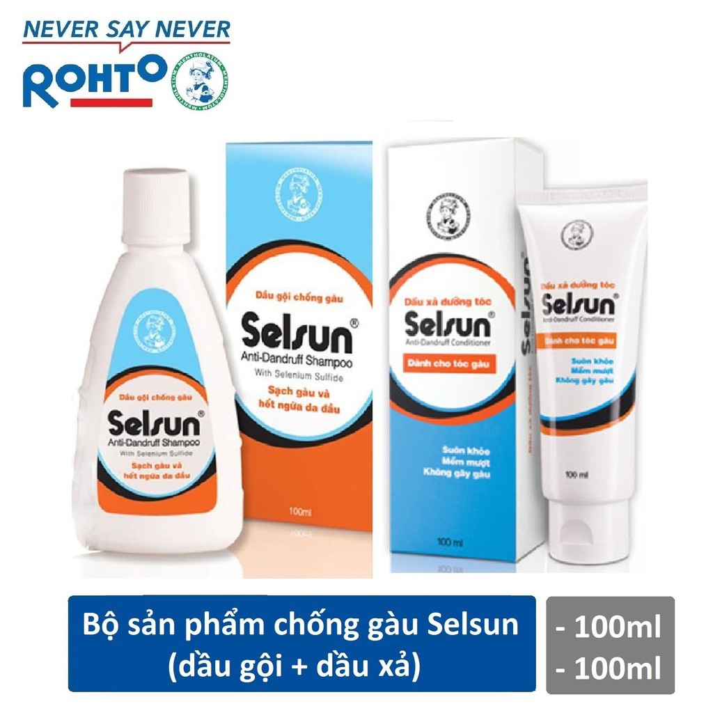 Bộ sản phẩm chống gàu Selsun (Dầu gội chống gàu Selsun 100ml + Dầu xã dưỡng tóc Selsun 100ml)