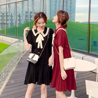 {Thanh lý sz xl}Váy cổ đức cách điệu buộc nơ chân xếp ly