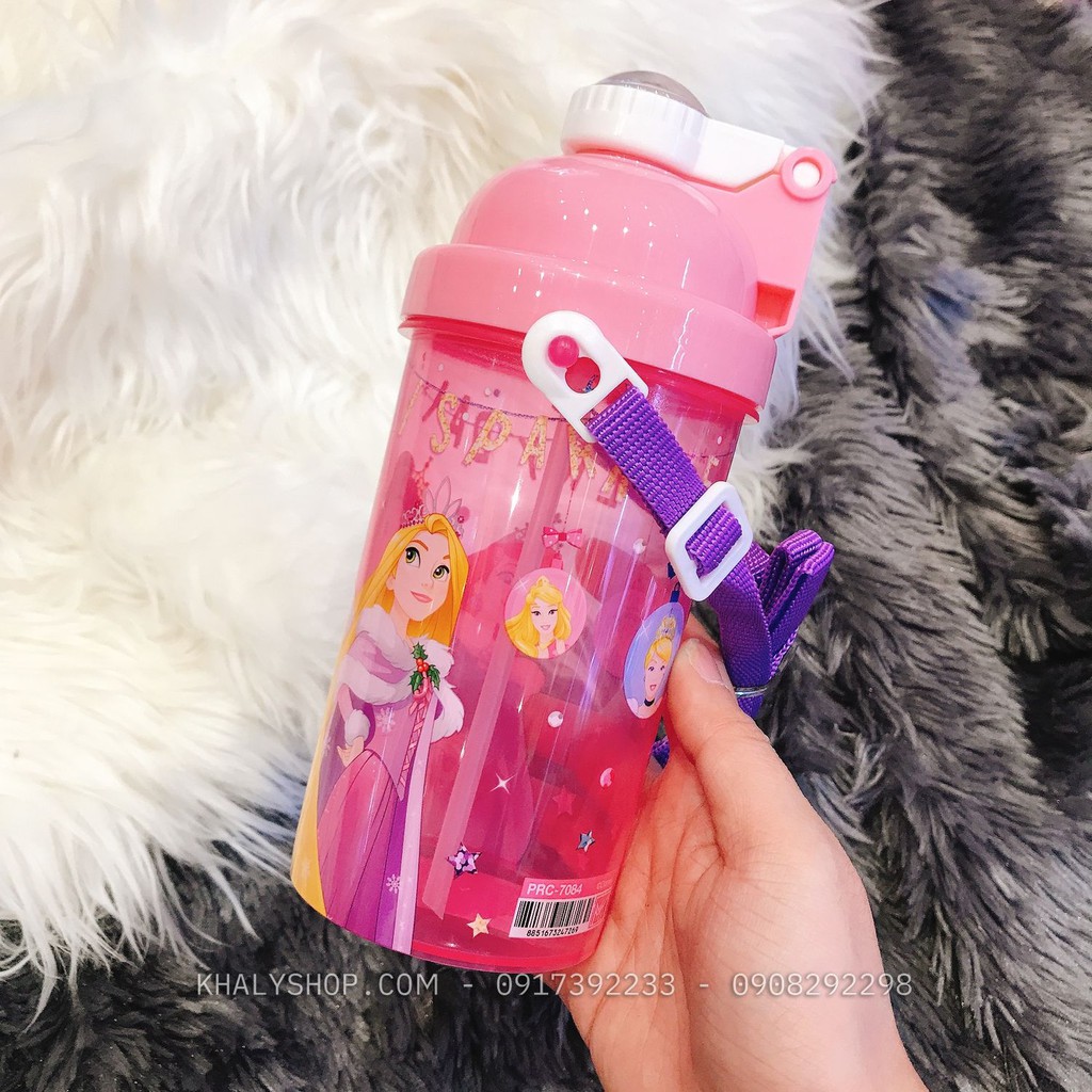 Bình nước nút bấm hình công chúa Princess, Frozen, Spiderman, Ben10 siêu xinh cho các bé - 500ml - (Thái Lan) - 7x7x19cm