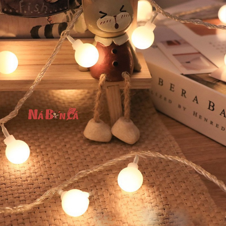 Đèn LED trang trí dây bóng tròn vàng ấm không nháy dùng pin tiện lợi, dùng đi du lịch cắm trại dã ngoại tiện lợi-DCP7