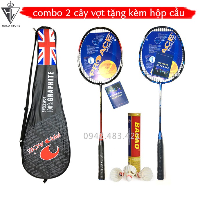 ❈ﺴCombo 2 cây Vợt Cầu Lông ProAce Căng Cước - Tặng kèm bao đựng + hộp 3 sao 10 quả