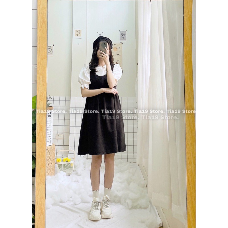Set yếm babydoll trắng đen Lolita SP000012  ( Ảnh thật Tia19 chụp)
