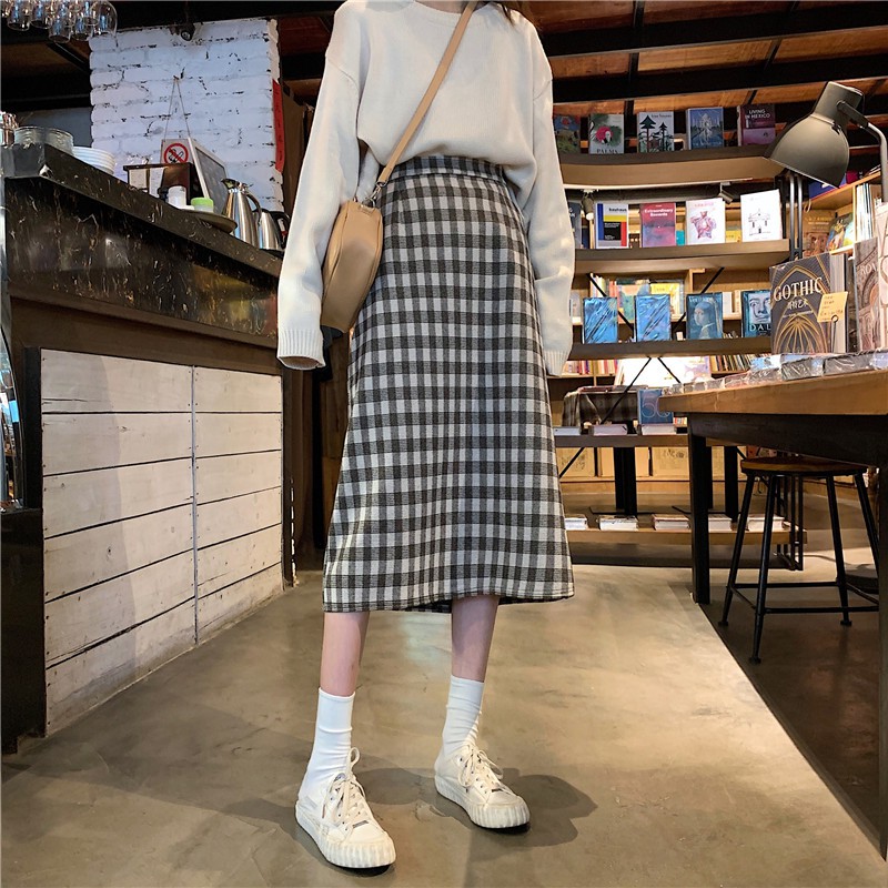 Chân Chân Váy Midi Lưng Cao Dáng Chữ A Họa Tiết Sọc Caro Phong Cách Cổ Điển Cho Nữ | BigBuy360 - bigbuy360.vn