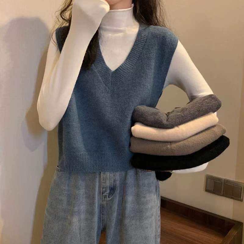 Áo gile len trơn classic phối đồ đơn giản phong cách tiểu thư nhẹ nhàng