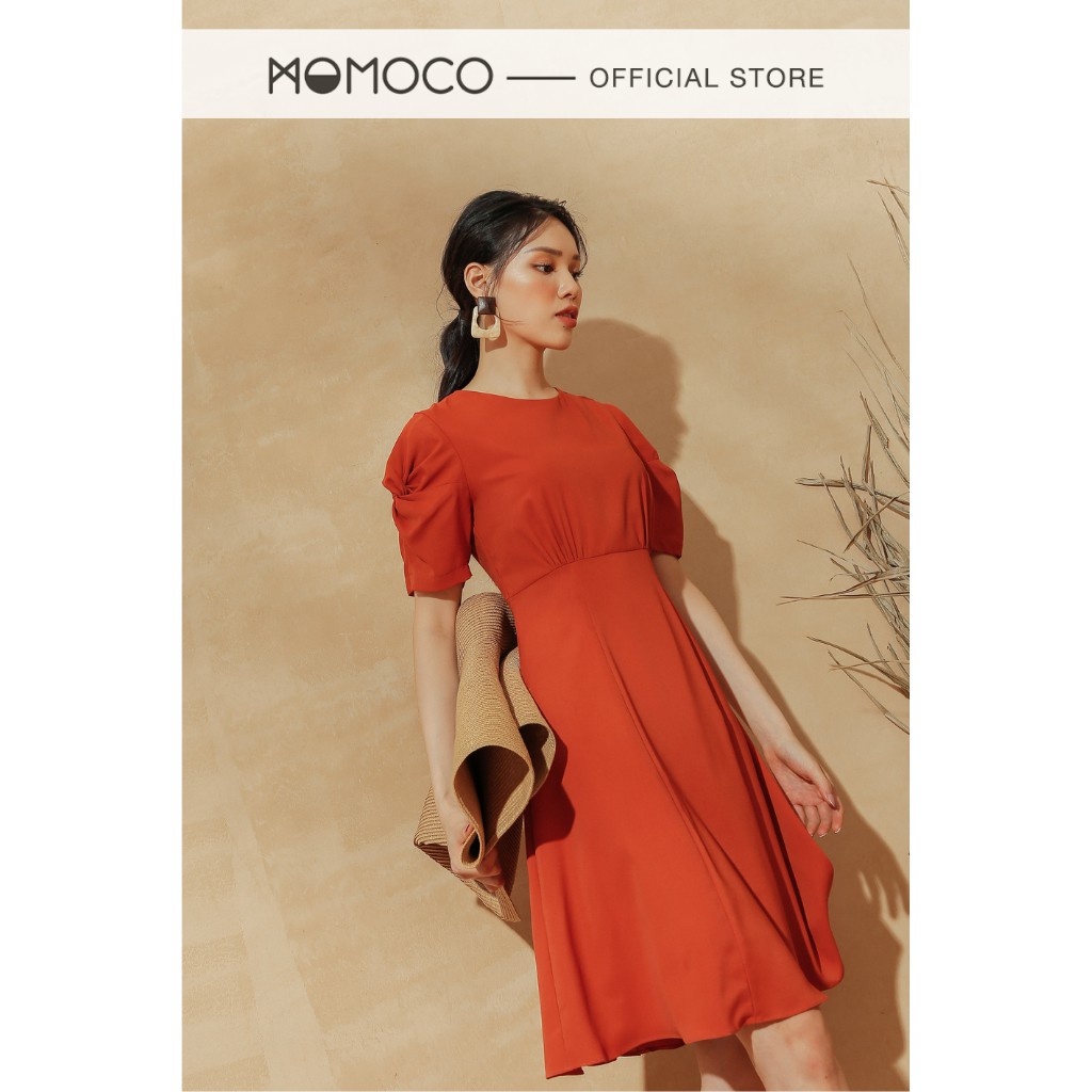 Đầm Công Sở Dáng Xòe MOMOCO Cổ Tròn Tay Cộc Nhún Tay Chất Vải Trượt Ít Nhăn M2862