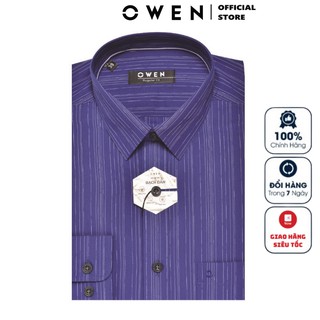 Áo Sơ Mi Nam Tay Dài Owen AR22907DT Dáng Regular Fit Vải Sợi Bạch Đàn Màu Kẻ Sọc Trắng Nền Xanh