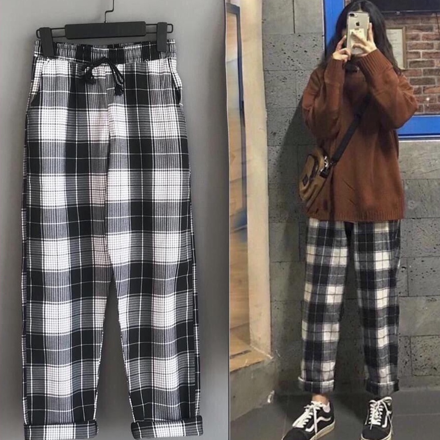 Quần Dài Kiểu Caro Ống Suông Kaki Nam Nữ Unisex - La mode