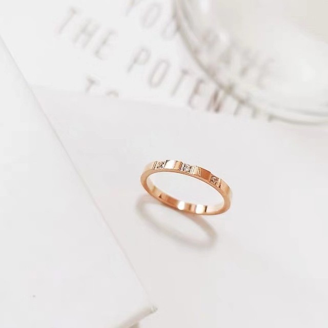 Nhẫn Đính Kim Cương Siêu Mỏng Ba Lớp Màu Vàng Hồng 18K Phong Cách Nhật Hàn Đơn Giản Thời Trang