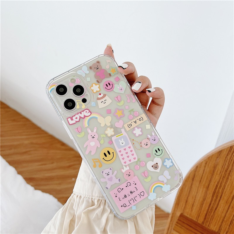 IPhone Mobile Phone Cases For iPhone 11 Pro Max / iPhone12 / iPhone X / iPhone 7 Plus / iPhone 8 / iPhone 6 / iPhone Air Pressure TPU Girls Heart Transparent Anti Drop Leather Case