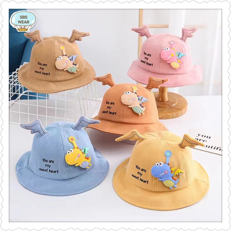 Mũ cho bé trai bé gái vành tròn thêu khủng long dễ thương , phù hợp 5 tháng - 4 tuổi