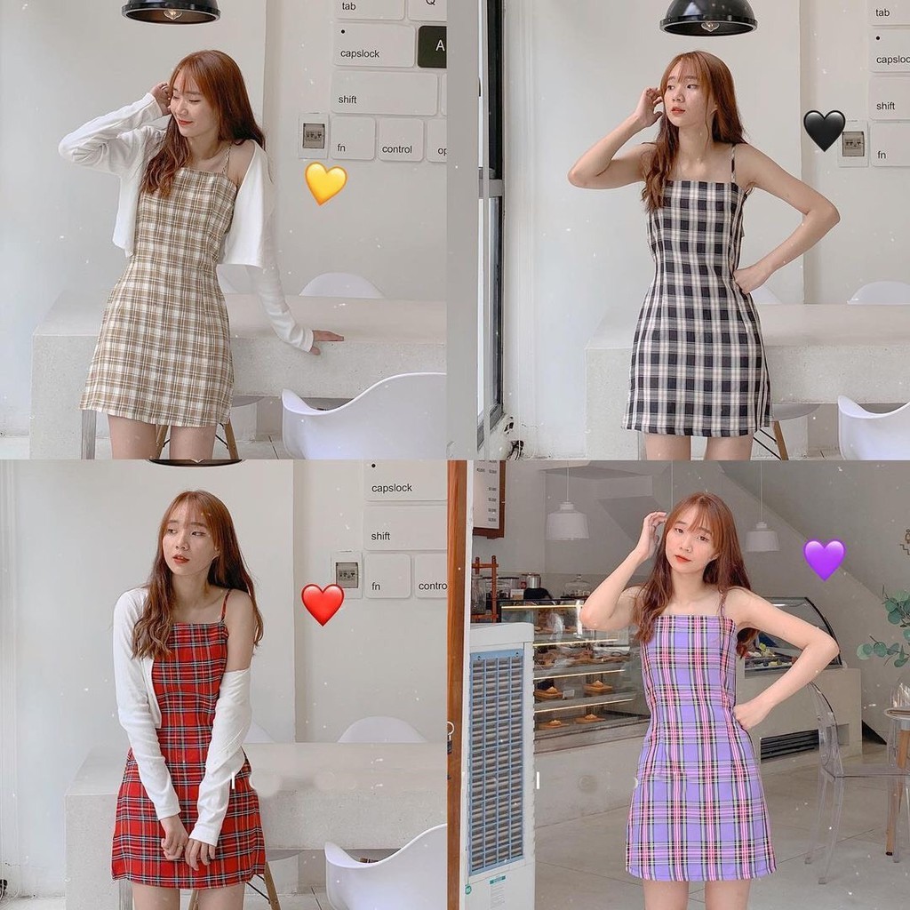 Váy Hai Dây Kẻ Caro Ulzzang 💖 𝘍𝘳𝘦𝘦𝘴𝘩𝘪𝘱 💖 Đầm Kẻ Hai Dây Caro Nhiều Màu Lavusa | BigBuy360 - bigbuy360.vn